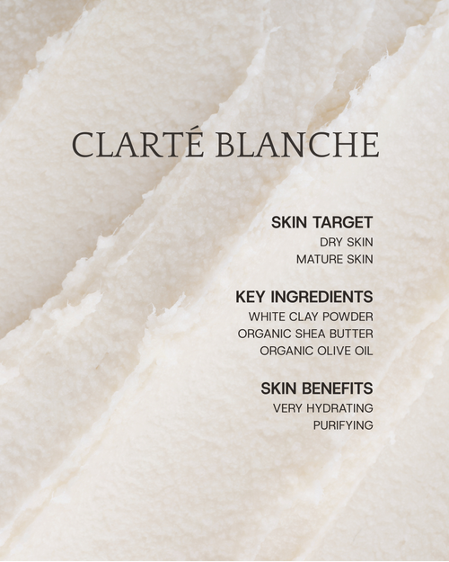 List of skin targets, key ingredients and skin benefits from the solid premium soap Clarté Blanche from Epuré. 