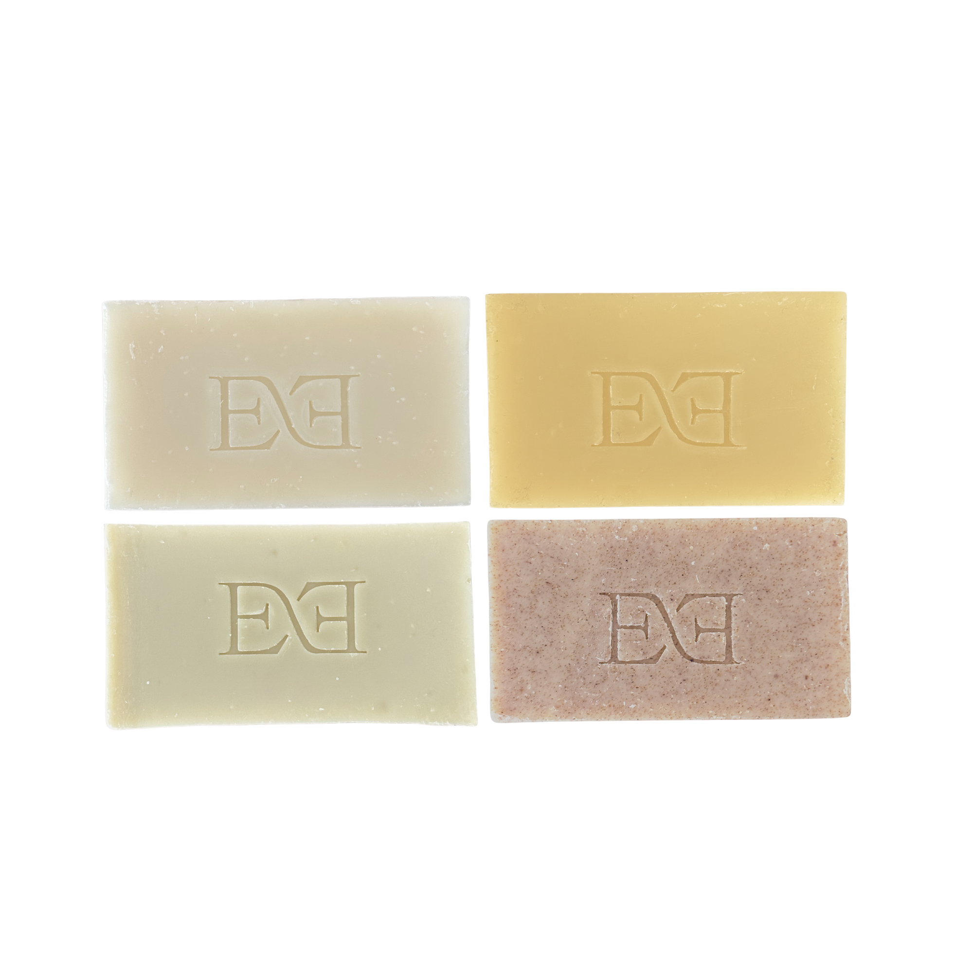 Set of 4 premium and natural soaps from Epuré without packaging boxes for product page. Soaps made from the south of france using natural ingredients.